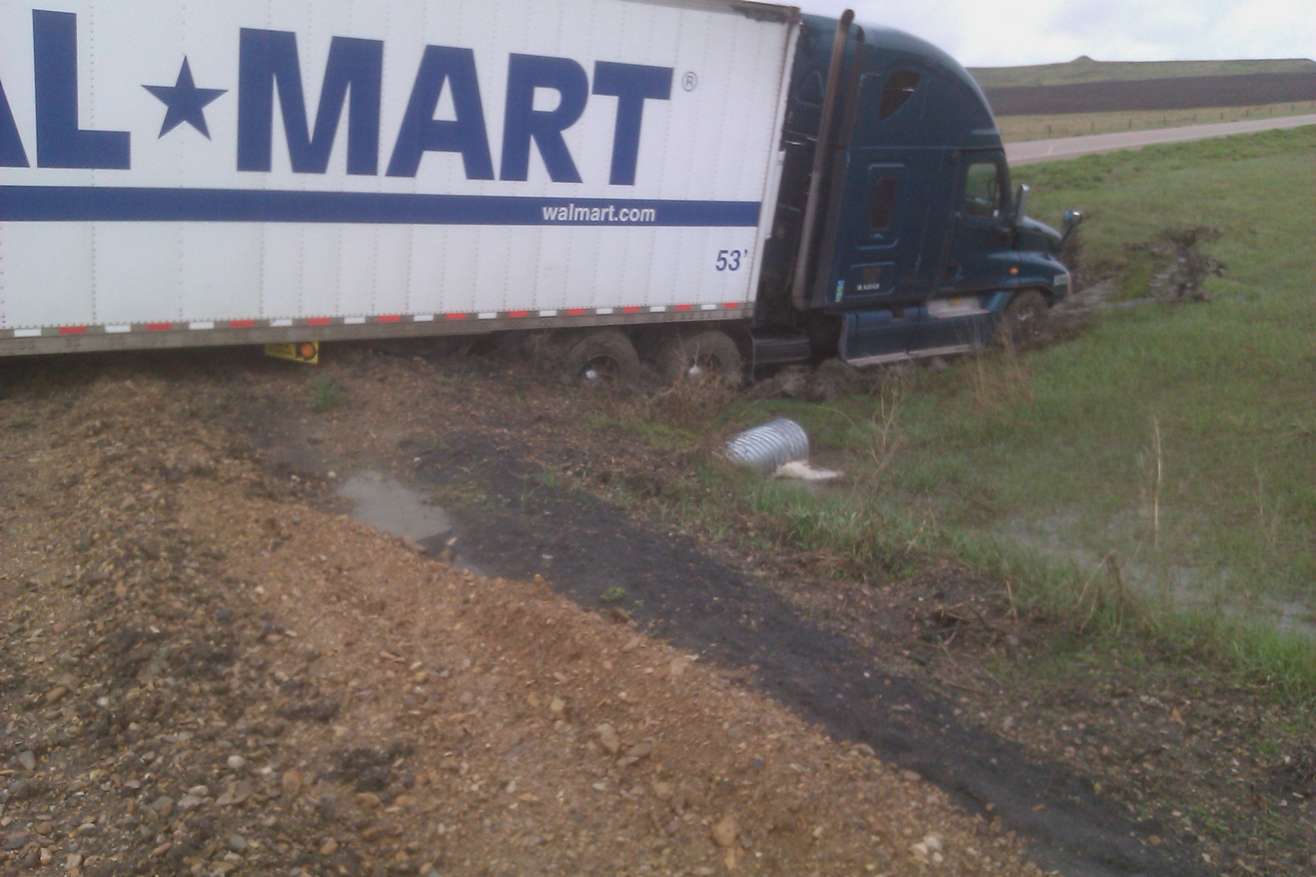 This semi loaded with food needed help getting back between the lines west of Alzada. 




