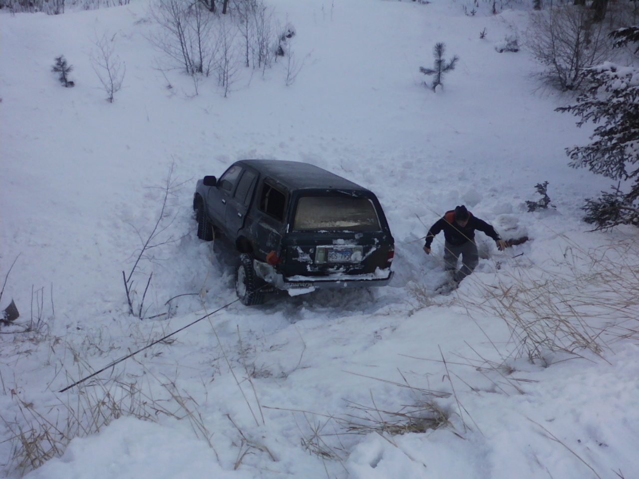 Slippery roads left this vehicle down a steep bank about 70 feet. 




