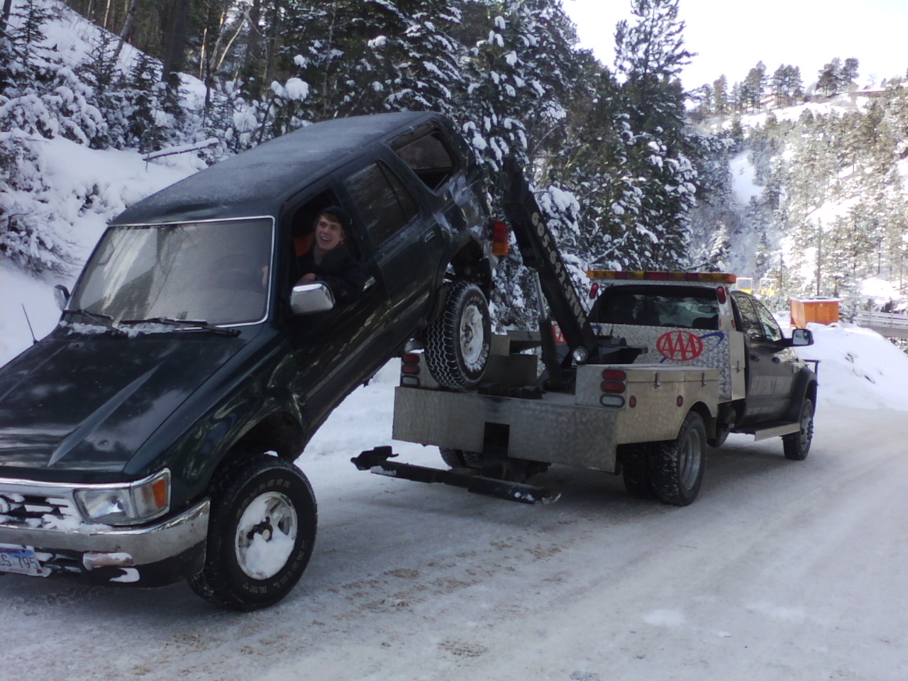 Slippery roads left this vehicle down a steep bank about 70 feet. 




