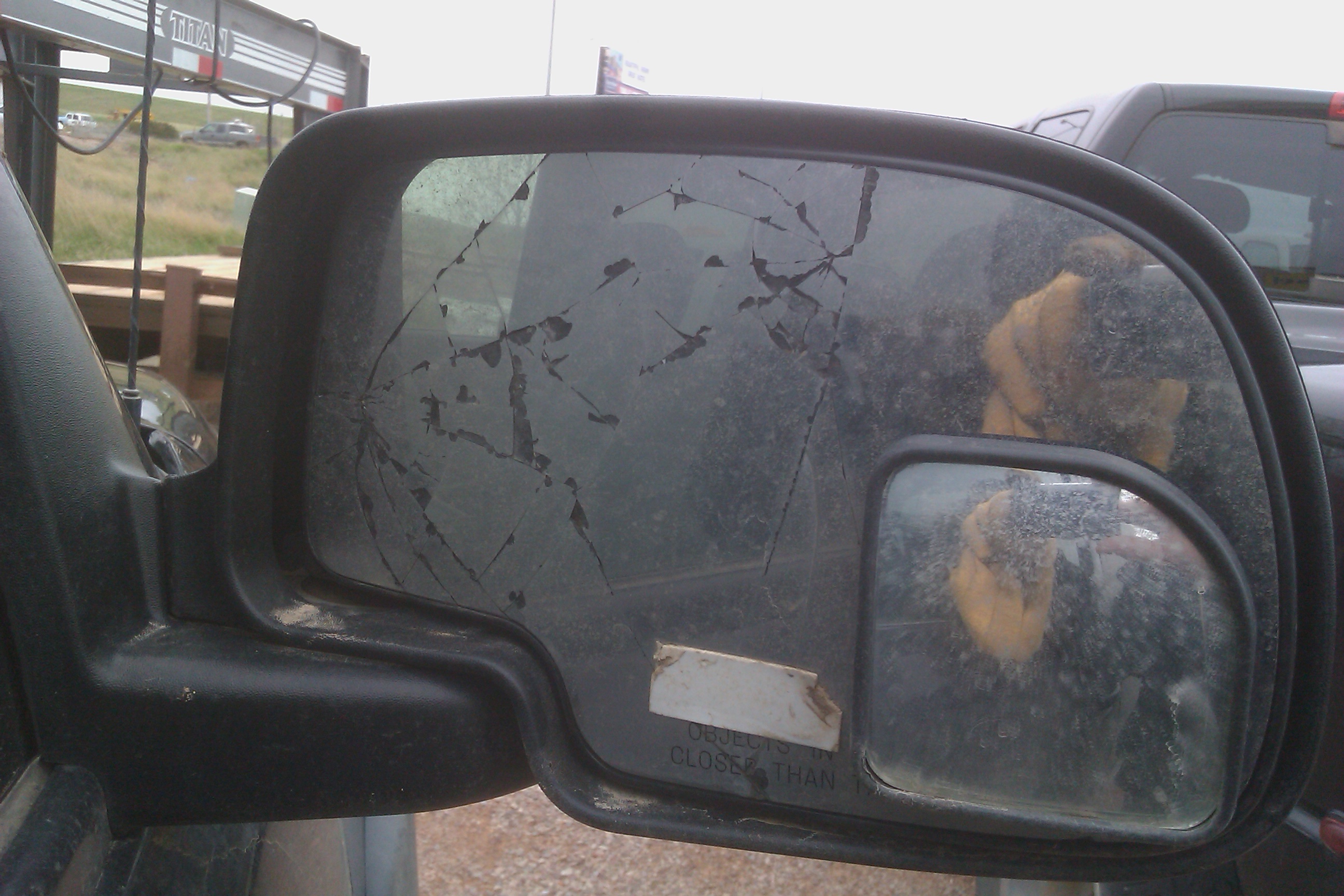 Document damage ( like this broken mirror ) before towing or hauling.